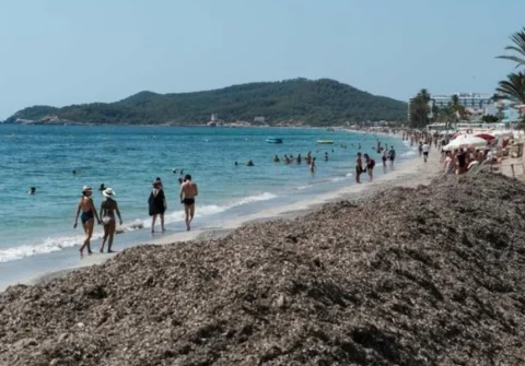 Jet ski activity in Playa d’en Bossa Ibiza with beach and coastline views, popular area for water sports